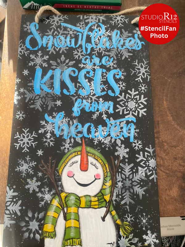 Snowflakes Kisses from Heaven Stencil by StudioR12 | DIY Christmas Holiday Home Decor | Craft & Paint Wood Sign | Frosty Cursive Script Gift + Select Size | STCL3635