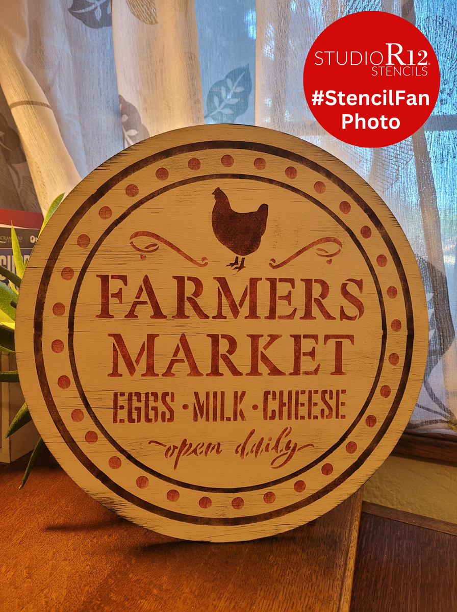Farmers Market Stencil by StudioR12 Eggs Milk Cheese Open Daily DI