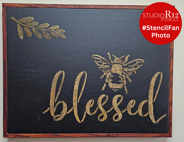 Bee Blessed Stencil by StudioR12 | DIY Farmhouse Bumblebee Home & Classroom Decor | Spring Script Inspirational Word Art | Paint Wood Signs | Reusable Mylar Template | Select Size