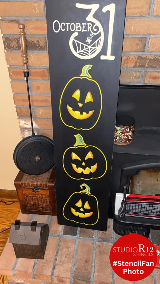 2 Part Jack O Lantern Porch Sign Stencil by StudioR12 - 4 ft - USA Made - Craft DIY Fall & Autumn Home Decor | Paint Tall Wood Sign | Reusable Mylar Template | STCL6938