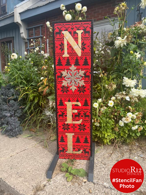 Noel Tall Porch Stencil with Snowflakes by StudioR12 | 2 Piece | DIY Large Vertical Christmas Holiday Home Decor | Craft & Paint Winter Wood Leaner Signs | Reusable Mylar Template | Size 4ft