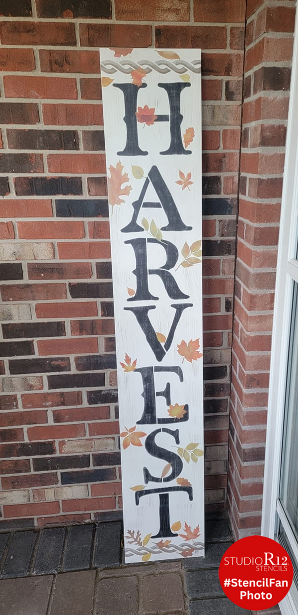 Harvest Tall Porch Stencil by StudioR12 | 3 Piece | DIY Large Vertical Fall Outdoor Home Decor | Front Door Entryway | Craft & Paint Autumn Wood Leaner Signs | Reusable Mylar Template | Size 6ft | STCL2018