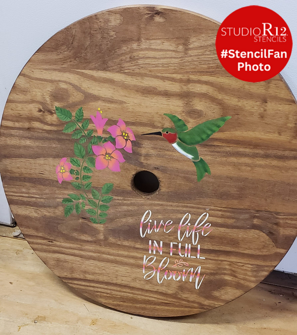 Hummingbird and Flower Stencil by StudioR12 | Bird Art | DIY Decor | Paint and Craft | STCL1670 | SELECT SIZE