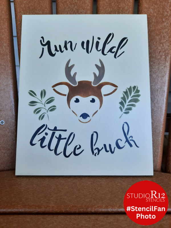 Run Wild Little Buck - Curved Hand Script - Word Art Stencil - 15