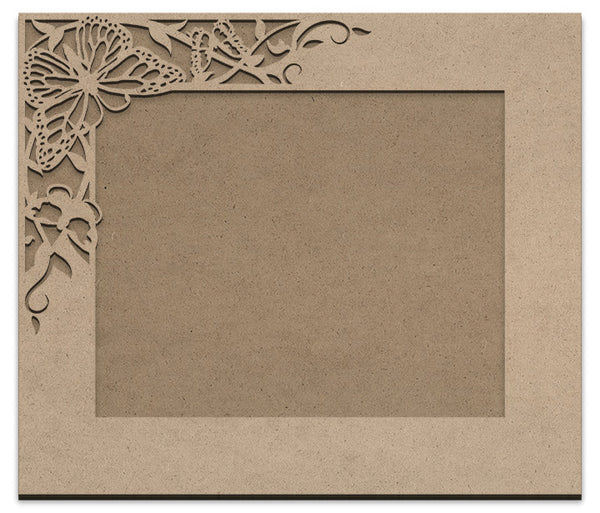 Single Corner Butterfly Garden Rectangle Frame - MDF Surface &  Embellished Overlay - DIY Ready to Paint Wood - Select Size - WDSF1365