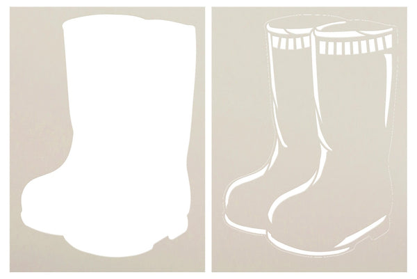 Rain Boot & Outline Stencil by StudioR12 - USA Made - Reusable Mixed Media Template for Painting - DIY Spring Home & Garden Decor - STCL7207