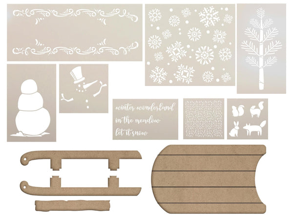 Winter Wonderland Sled Project Set by StudioR12 - USA Made - DIY Let It Snow Seasonal Decorations - Craft & Paint Holiday Decor - CMBN723