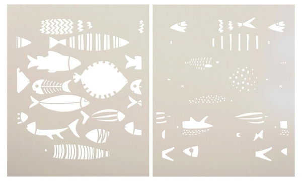 Repeating Fish Pattern Stencil by StudioR12 - USA Made - Select Size - 2 Part Reusable Ocean Background Template - DIY Painting & Mixed Media - STCL7196