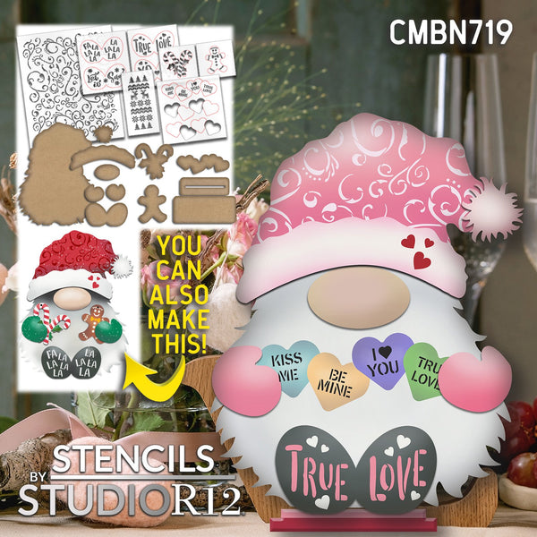 Reversible Standing Gnome Project Set by StudioR12 | Christmas and Valentine Themed |  DIY Gingerbread & Candy Cane Holiday Decorations | Craft & Paint Decor | CMBN719