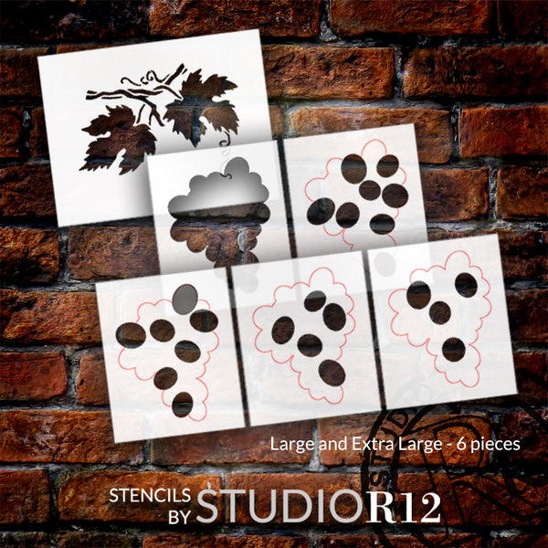 Grape and Leaf Combo Stencil Set | Layered Stencils | DIY Kitchen Decor | CMBN184 | Select Size