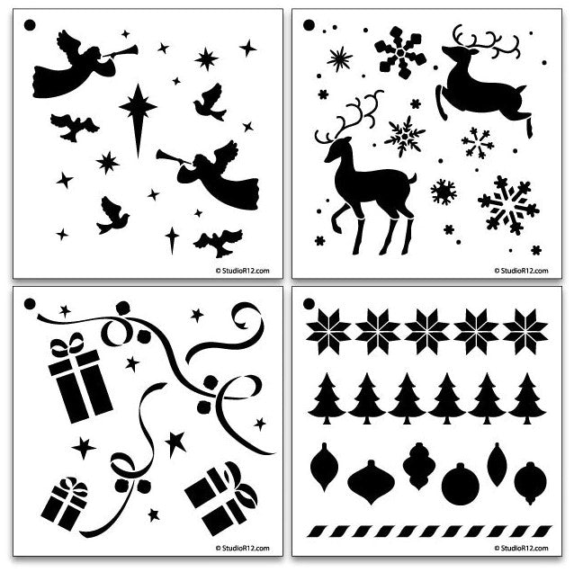 Small Christmas Stencils for Painting on Wood Reusable Round Small Holiday  Merry Christmas Stencils Xmas Ornaments Stencil for Wood Slice Cards