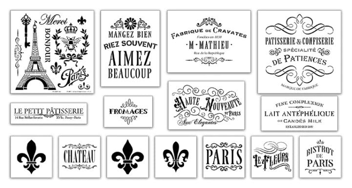 French Vintage Deluxe 15 piece Stencil Set