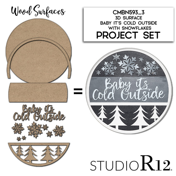 Baby It's Cold Outside Unfinished Stacked Sign Set by StudioR12 | DIY Christmas 3D Door Hanger Kit | Holiday Wood Cutout Sign for Painting | CMBN593_3