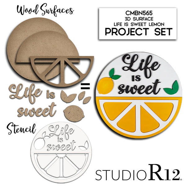 Life Is Sweet Unfinished Stacked Sign Set by StudioR12 | DIY Summer Lemon Door Hanger Kit for Painting | 3D Wood Lettering Cutout Sign | CMBN565