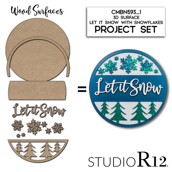 Let It Snow Unfinished Stacked Sign Set by StudioR12 | DIY Winter Snowflake Door Hanger Kit | 3D Wood Cutout Sign for Crafting & Painting | CMBN593_1