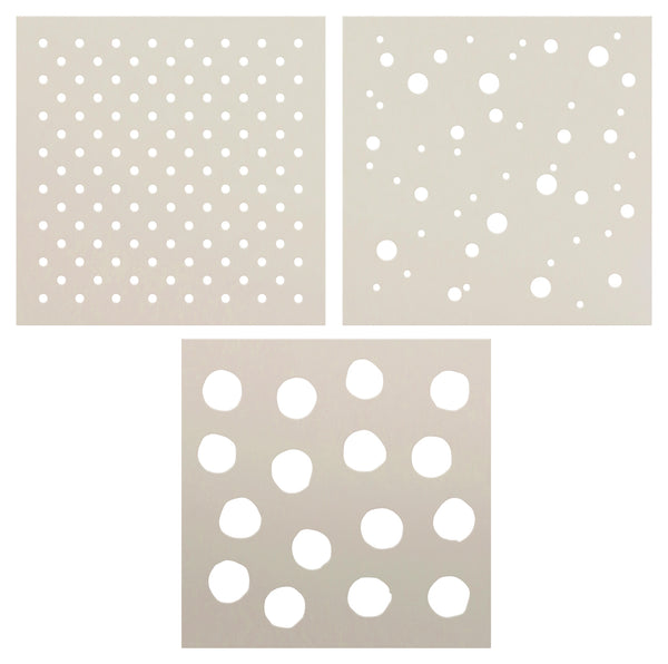 Polka Dots Stencil Set - USA MADE - Simple Dot Background for Walls, Floors, Fabric & Wood Signs | Reusable Mixed Media Template | CMBN662 | 3 9