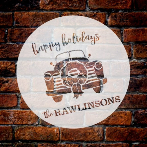 Personalized Happy Holidays Red Truck Stencil by StudioR12 | Wreath Bow | DIY Holiday Home Decor | Paint Wood or Tray | Select Size | PRST0021