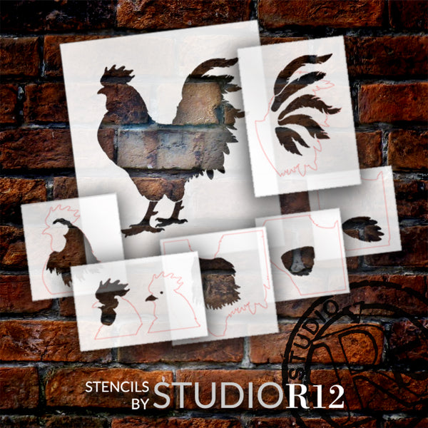 Rustic Rooster Layered Stencil - 7 piece set - 8