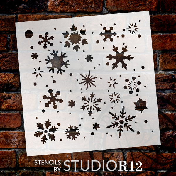 Snowflakes Stencil by StudioR12 | Winter Snow Pattern - Mini 4 x 4-inch Reusable Mylar Template | Painting, Chalk, Mixed Media | Use for Journaling, DIY Home Decor - STCL727