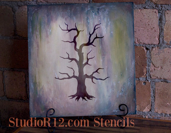 Spooky Hollow Tree Stencil by StudioR12 | Haunted Halloween Art - Mini 4 x 6-inch Reusable Mylar Template | Painting, Chalk, Mixed Media | Use for Journaling, DIY Home Decor - STCL742_1