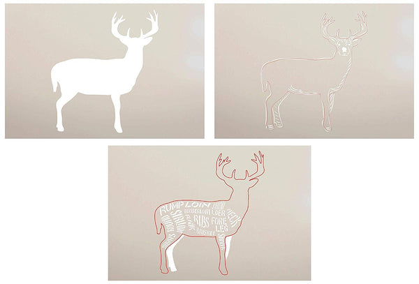 Cuts of Venison Stencil - 3 Part by StudioR12 | Reusable Mylar Template | Use to Paint Wood Signs - Pallets - Butcher Shop - DIY Country Decor - Select Size (18