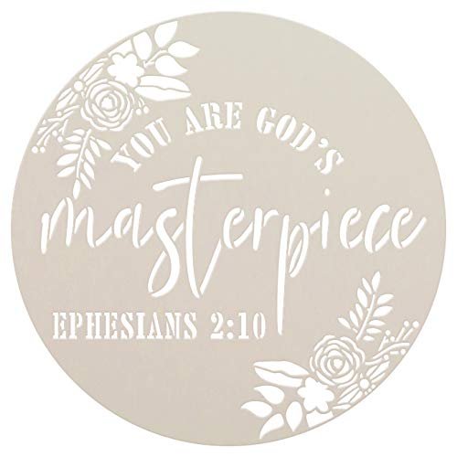 You are God's Masterpiece by StudioR12 | Ephesians 2:10 | Paint Wood Sign | Reusable Mylar Template | Christian Craft Floral Leaf | DIY Bible Verse Cursive Inspiration Faith | Select Size