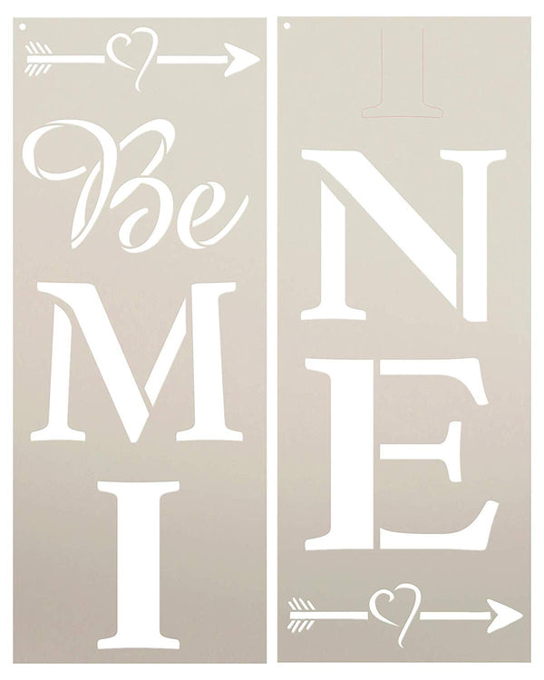 Be Mine Tall Porch Stencil with Heart & Arrows by StudioR12 | 2 Piece | DIY Large Vertical Outdoor Home Decor for Valentine's Day | Craft & Paint Wood Leaner Signs | Reusable Mylar Template | Size 4ft