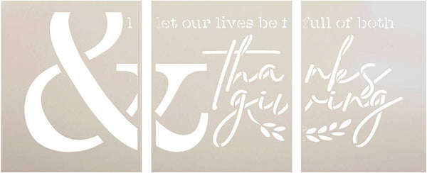 Lives Full of Thanks & Giving Jumbo 3-Part Stencil by StudioR12 | DIY Autumn Home Decor | Oversize Fall Word Art | Craft & Paint Wood Signs | Reusable Mylar Template | Extra Large | 48 x 22 inch