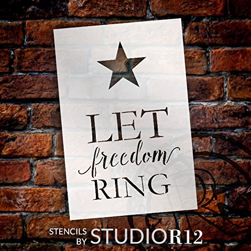 Let Freedom Ring Stencil by StudioR12 | Patriotic with Star Word Art - Mini 4 x 6-inch Reusable Mylar Template | Painting, Chalk, Mixed Media | Use for Journaling, DIY Home Decor - STCL1360_1