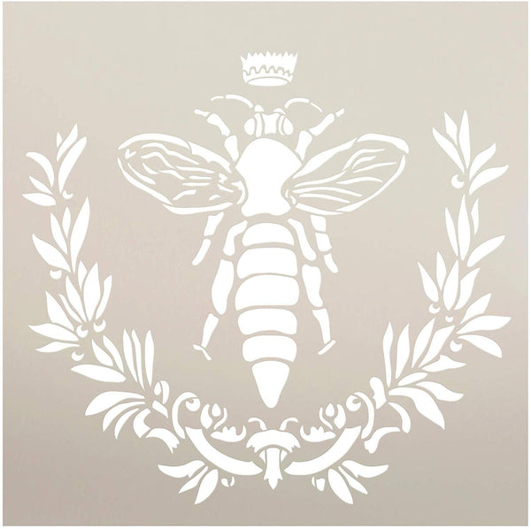 Bella Vintage Bee Stencil with Laurels & Crown by StudioR12 | DIY French Country Ephemera Home Decor & Furniture | Rustic Farmhouse | Paint Wood Signs | Reusable Template | Select Size