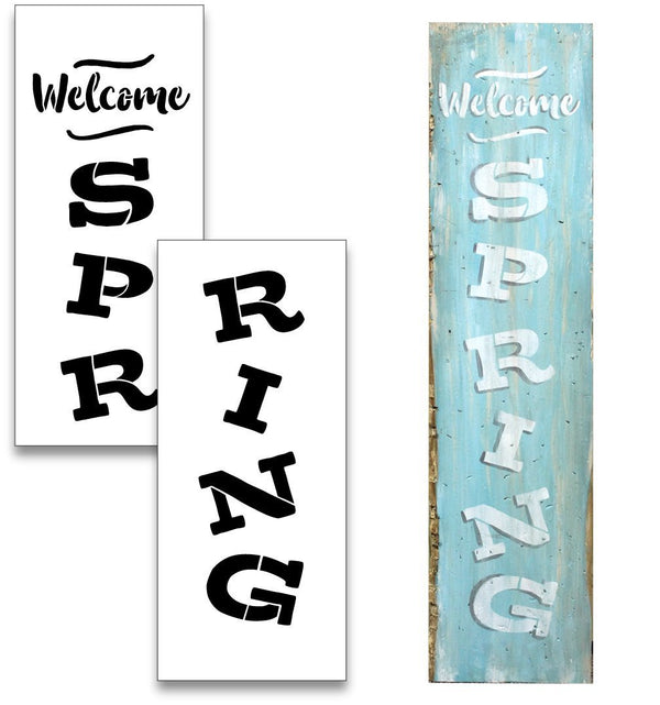 4 Foot Welcome Spring Stencil by StudioR12 Stencils | Tall Porch Sign Decor | Painting, Crafting, DIY Home Decor | Seasonal Decor | STCL1878
