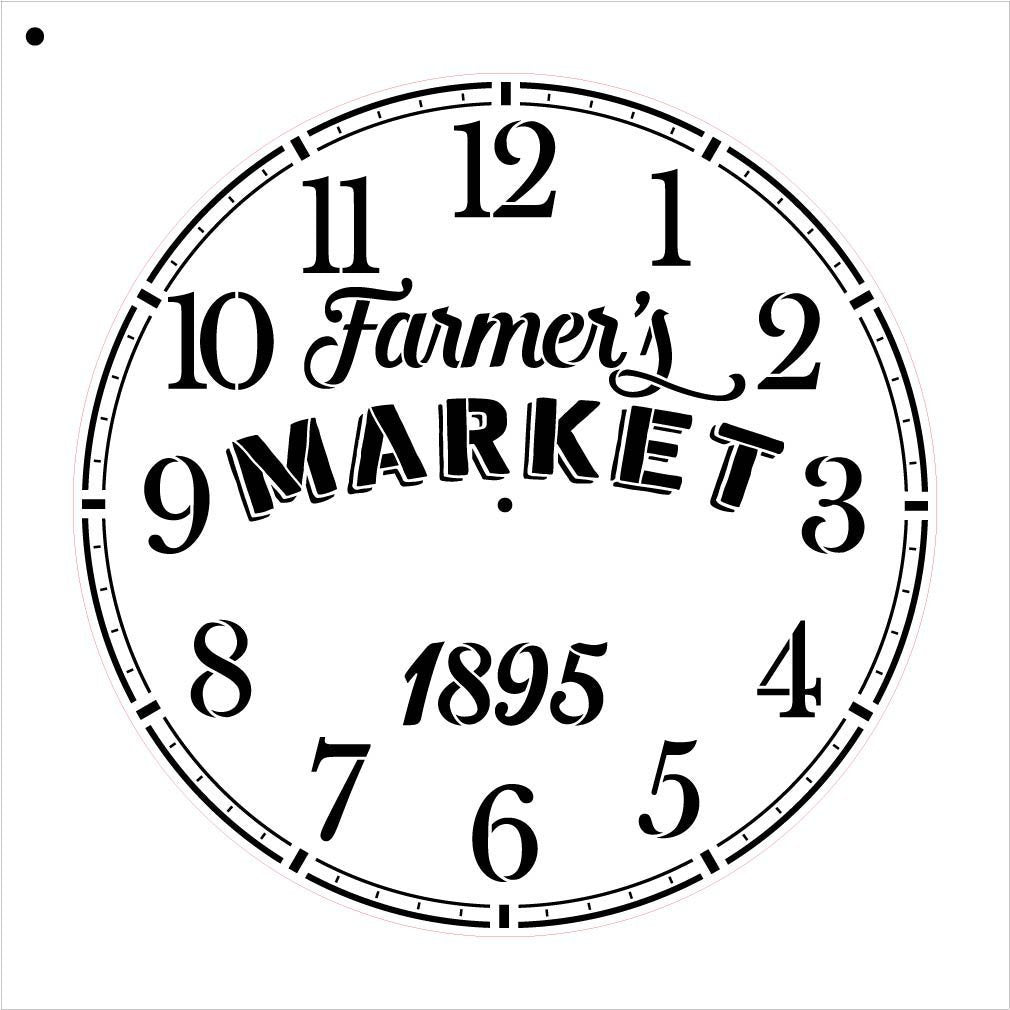 Round Clock Stencil Farmers Market Words Small to Extra Large DIY
