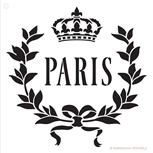 Paris Crown Stencil by StudioR12 | Regal French Word Art - Medium 9 x 9-inch Reusable Mylar Template | Painting, Chalk, Mixed Media | Use for Crafting, DIY Home Decor - STCL1059_2