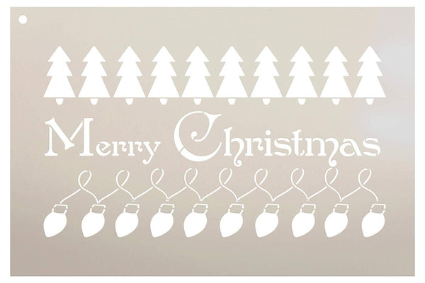Merry Christmas - Trees & Lights Stencil by StudioR12 | Reusable Mylar Template | Use to Paint Wood Signs - Pallets - Pillow - DIY Christmas Decor - Select Size