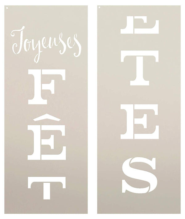Joyeuses Fetes - Vertical Stencil - 2 Part - by StudioR12 | Reusable Mylar Template | Use to Paint Wood Signs - Walls - Pallets - DIY Home French Christmas Decor