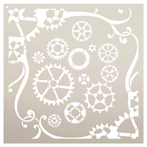 Gears & Swirls Stencil by StudioR12 | Reusable Mylar Template | Use to Paint Wood Signs - Pallets - Pillows - DIY Steampunk Decor - Select Size