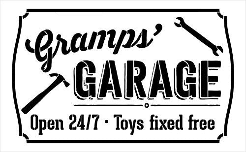 Gramps' Garage - Open 24/7 Sign Stencil by StudioR12 | Reusable Mylar Template | Use to Paint Wood Signs - Pallets - DIY Grandpa Gift - Select Size (25