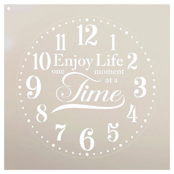 Provincial Round Clock Stencil - Enjoy Life One Moment at a Time Letters - DIY Paint Wood Clock Farmhouse Country Home Decor - Select Size
