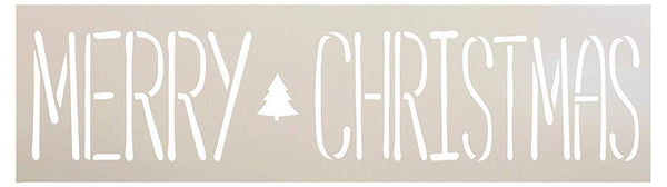 Merry Christmas with Tree Word Stencil by StudioR12 | Wood Signs | Word Art Reusable | Family Dining Room | Painting Chalk Mixed Multi-Media | DIY Home - Choose Size