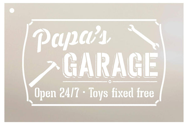 Papa's Garage - Open 24/7 Sign Stencil by StudioR12 | Reusable Mylar Template | Use to Paint Wood Signs - Pallets - DIY Grandpa Gift - Select Size | STCL2360