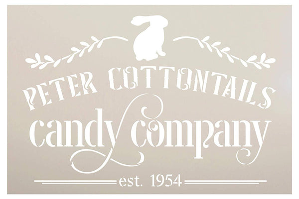 Peter Cottontails Candy Company Stencil with Bunny by StudioR12 | DIY Fun Spring Home Decor | Easter Rabbit Word Art | Paint Farmhouse Wood Sign | Reusable Mylar Template | Select Size