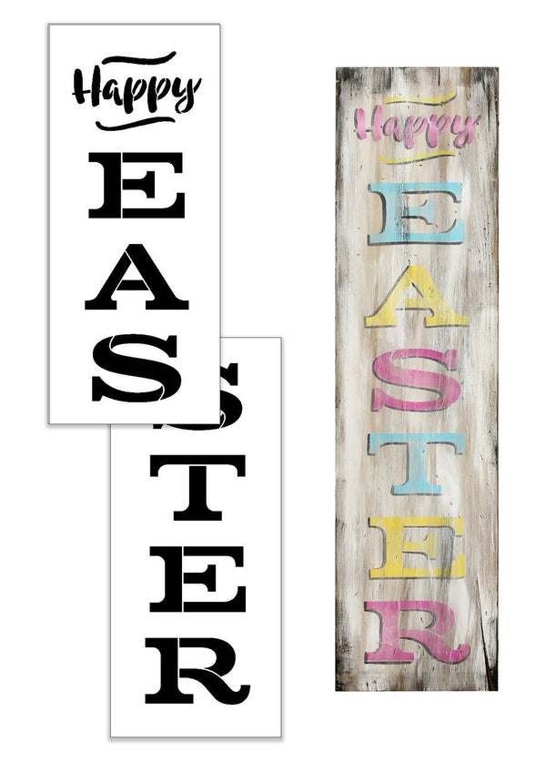 Happy Easter Tall Porch Stencil by StudioR12 | 2 Piece | DIY Large Vertical Spring Welcome Home Decor | Front Door or Entryway | Craft & Paint Wood Leaner Signs | Reusable Mylar Template | Size 4ft