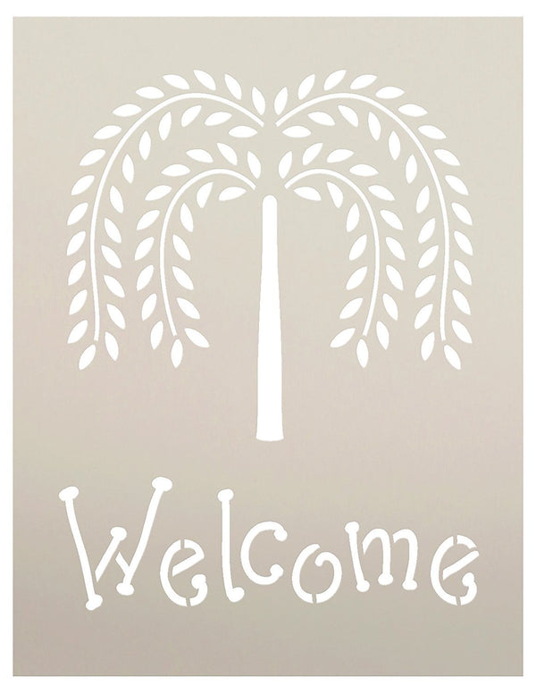 Primitive Willow Tree Welcome Word Stencil by StudioR12 | Paint a Front Porch or Entrance Wood Sign | Reusable Mylar Template | Use for Wall Art, DIY Rustic Country Home Decor - CHOOSE SIZE | STCL1206