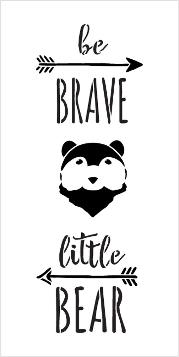 Be Brave Little Bear Stencil with Arrows by StudioR12 | DIY Woodland Nursery Home Decor | Rustic Nature Baby Gift | Craft & Paint Wood Signs | Reusable Mylar Template | Size - 5