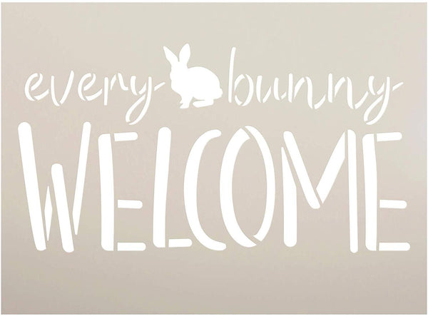 Every Bunny Welcome Stencil by StudioR12 | DIY Fun Cursive Spring Home Decor | Easter Script Word Art | Craft & Paint Farmhouse Wood Sign | Reusable Mylar Template | Select Size