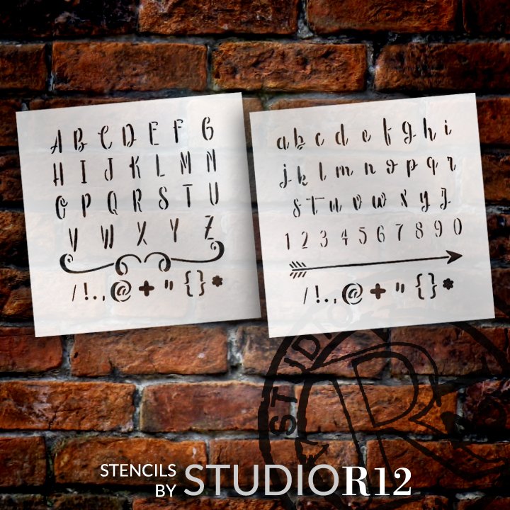 Alphabet stencils font n.13 - Uppercase wedding font stencil for wood signs  and walls. Individual calligraphic letters stencils