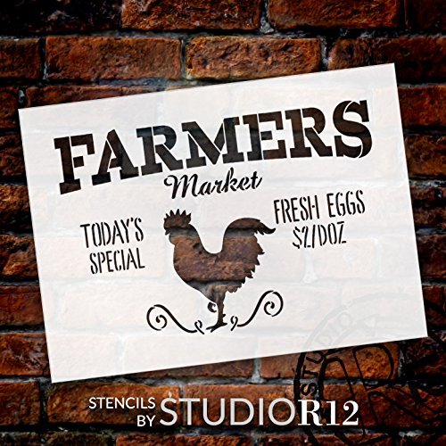Farmers Market - Today's Special - Fresh Eggs $2/Doz Word Stencil by StudioR12 - Rooster Word Art - STCL2186 - SELECT SIZE (17