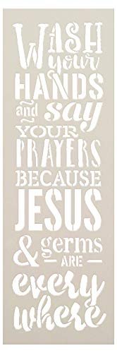 Wash Your Hands Say Your Prayers - Jesus & Germs are Everywhere Stencil by StudioR12 | Reusable Mylar Template | Use to Paint Wood Signs - Childs Room - DIY Home Faith Decor - Select Size