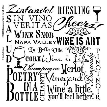 Wine Stencil by StudioR12 | Tuscan Winery Background Word Art - Reusable Mylar Template | Painting, Chalk, Mixed Media | Use for Wall Art, DIY Home Decor - STCL231 | CHOOSE SIZE