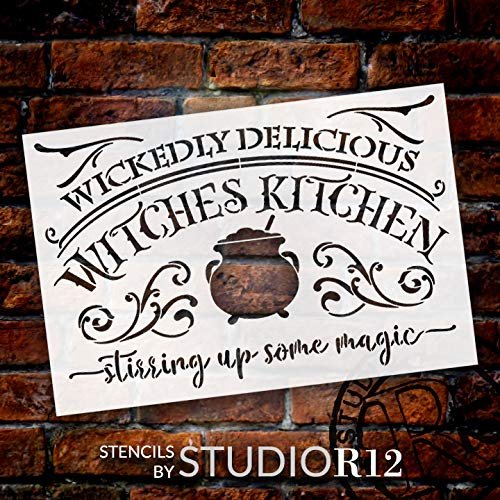 Witches Kitchen Stencil with Cauldron by StudioR12 | DIY Halloween Home Decor | Paint Fall & Autumn Holiday Wood Signs | Select Size | STCL3497